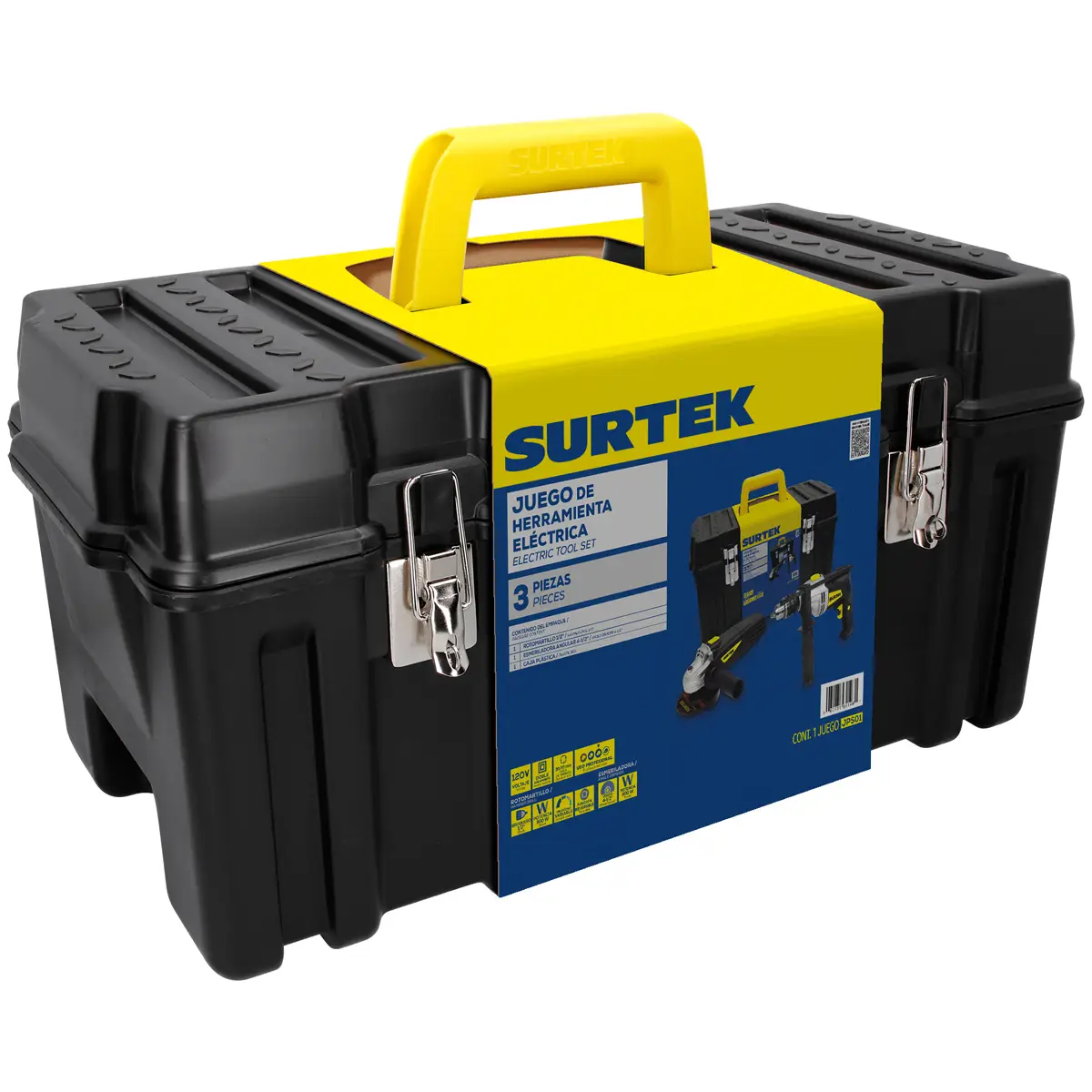 JPS01 Combo pulidora 4-1/2" 720W + taladro 1/2" 810W con caja de herramientas, uso profesional