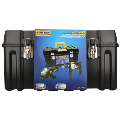 JPS01 Combo pulidora 4-1/2" 720W + taladro 1/2" 810W con caja de herramientas, uso profesional
