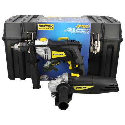 JPS01 Combo pulidora 4-1/2" 720W + taladro 1/2" 810W con caja de herramientas, uso profesional