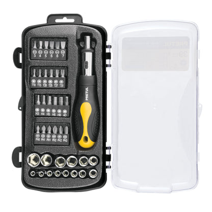 JUDA-39P Juego de ratchet, copas y puntas, 39 piezas, Pretul