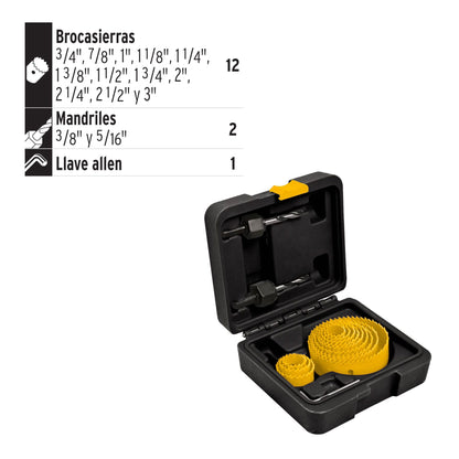 KIT-14P Juego de brocasierras de acero al carbono, 15 pzas, Pretul