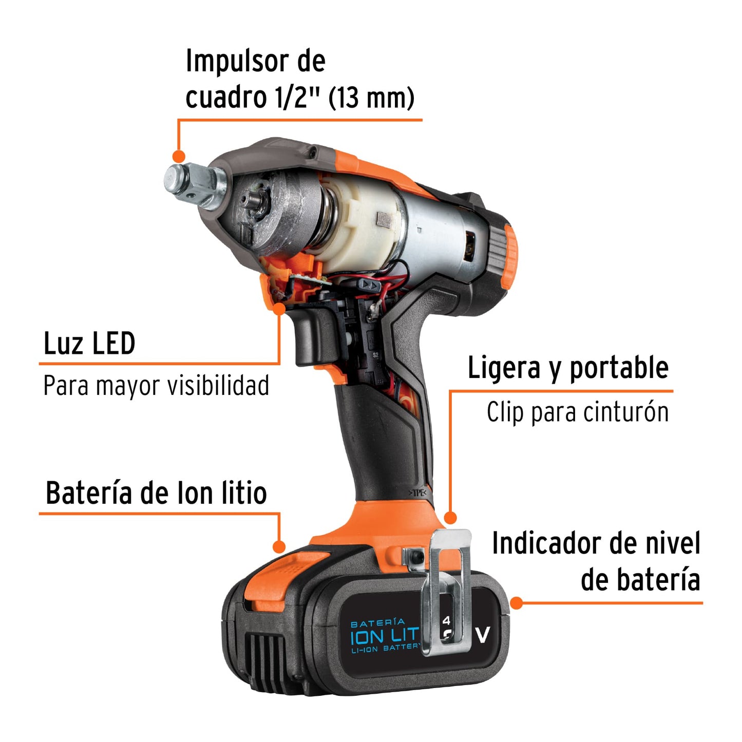 LIMI-20A Llave de impacto inalámbrica 1/2', batería ion litio 20 V
