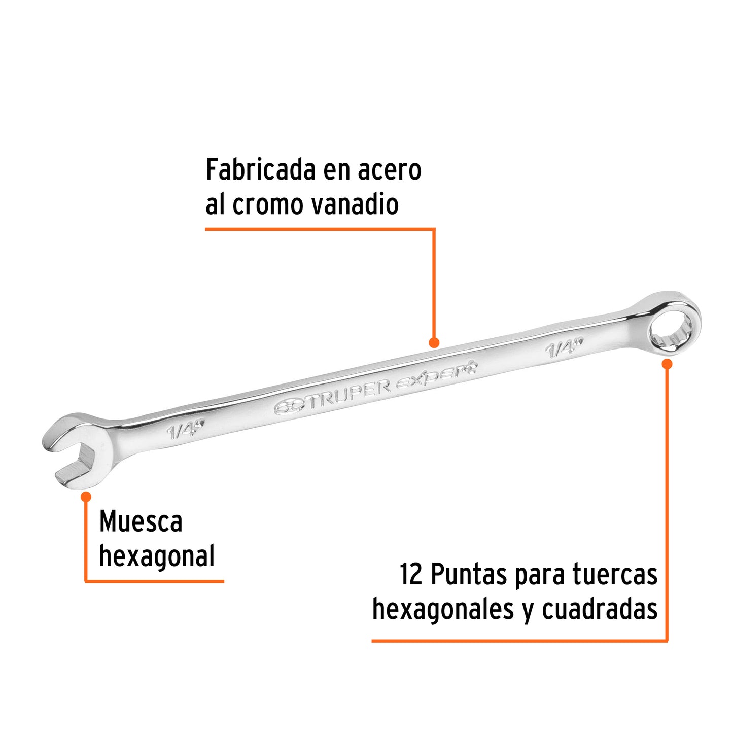 LL-2008 Llave mixta extralarga, pulgadas 1/4"x130mm, Truper Expert