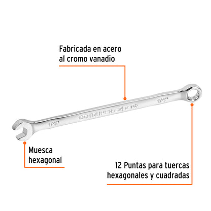 LL-2008 Llave mixta extralarga, pulgadas 1/4"x130mm, Truper Expert