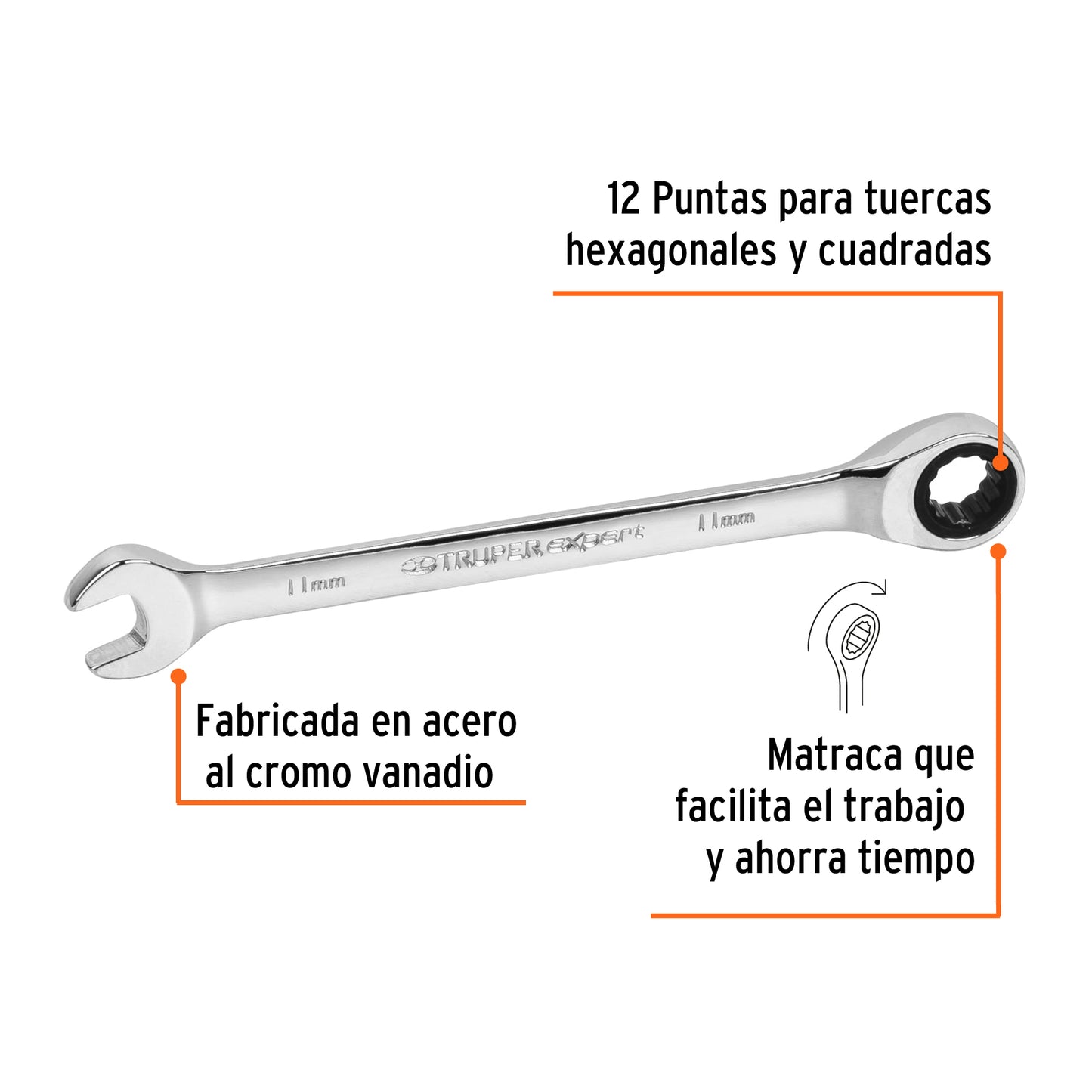 LL-2011MX Llave mixta con ratchet, milimétrica 11mm, TruperExpert