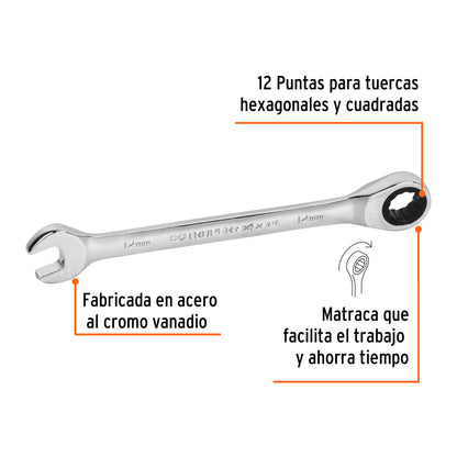LL-2012MX Llave mixta con ratchet, 12 x 166 mm, Truper Expert