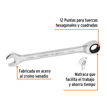 LL-2013MX Llave mixta con ratchet, 13 x 174 mm, Truper Expert