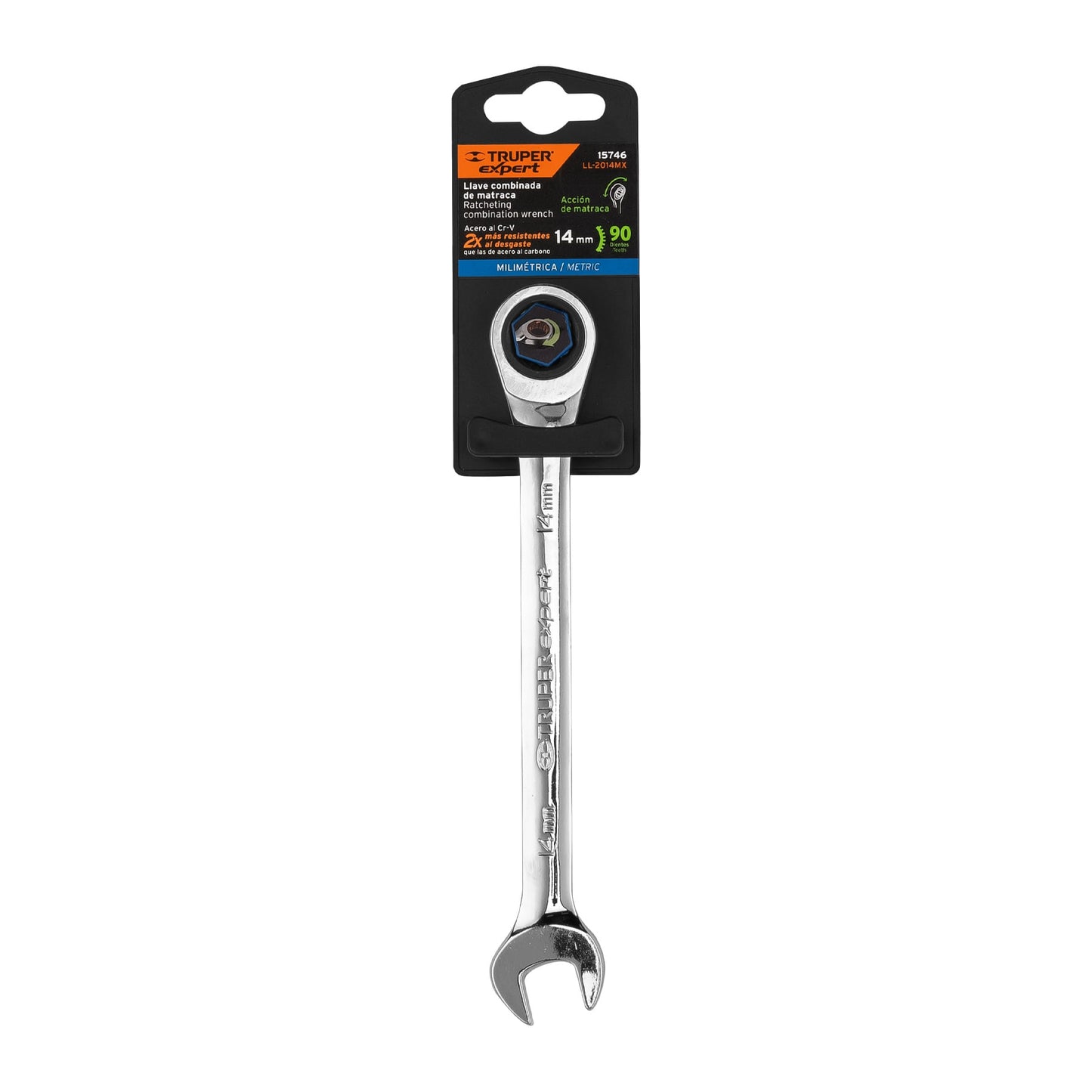 LL-2014MX Llave mixta con ratchet, 14 x 186 mm, Truper Expert