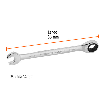 LL-2014MX Llave mixta con ratchet, 14 x 186 mm, Truper Expert