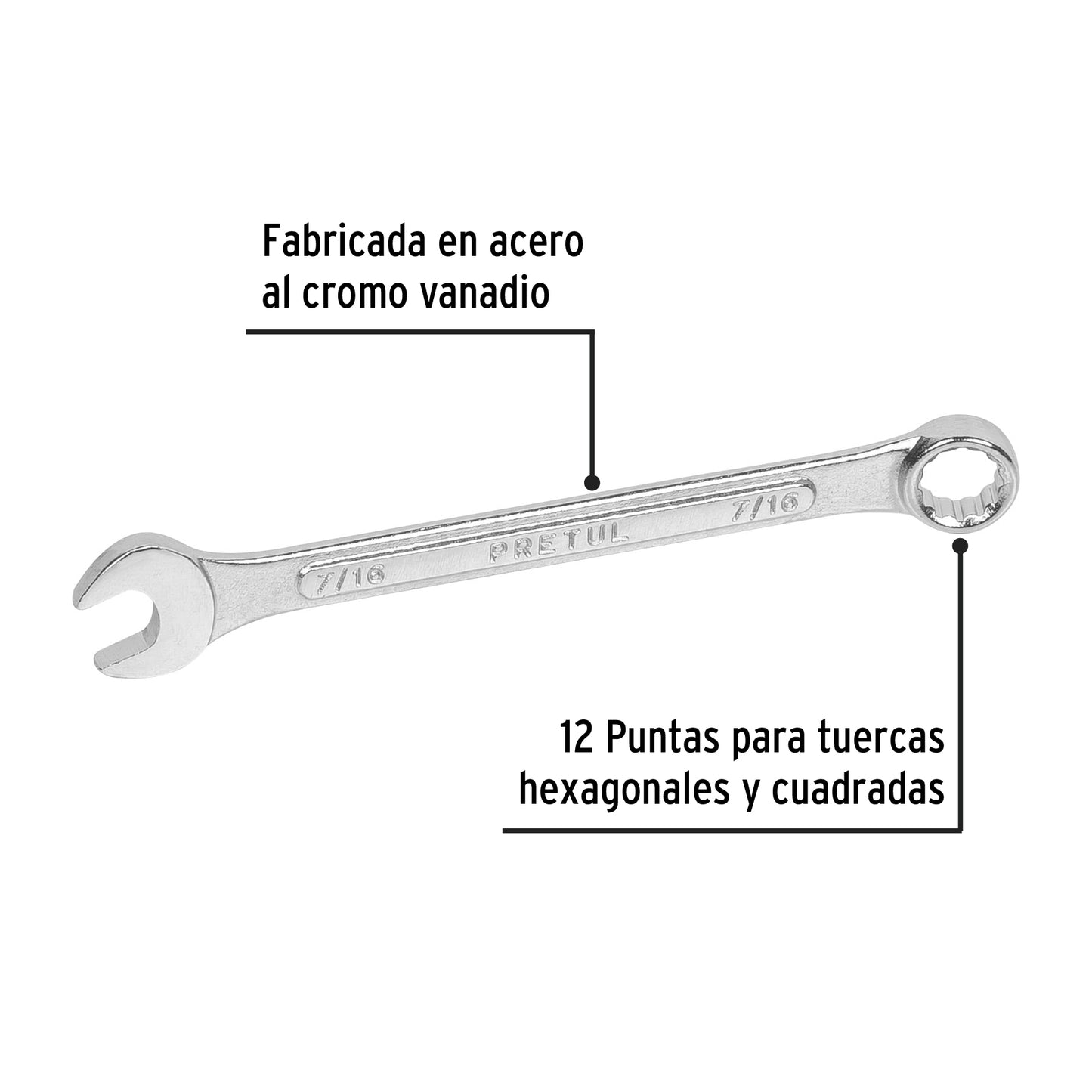 LL-1214P Llave mixta 7/16' x 130 mm, Pretul