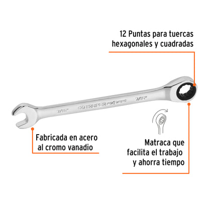 LL-2014X Llave mixta con ratchet, 7/16" x 160 mm, Truper Expert