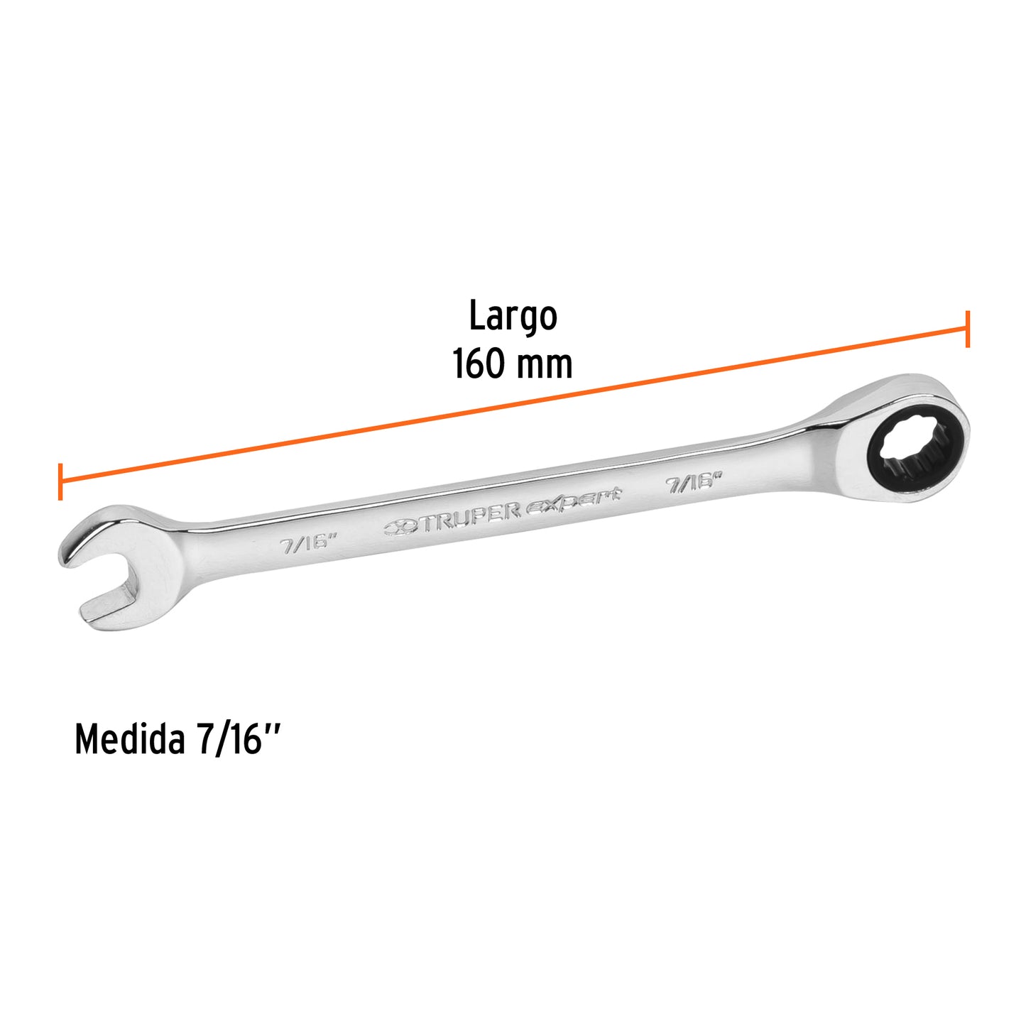 LL-2014X Llave mixta con ratchet, 7/16" x 160 mm, Truper Expert