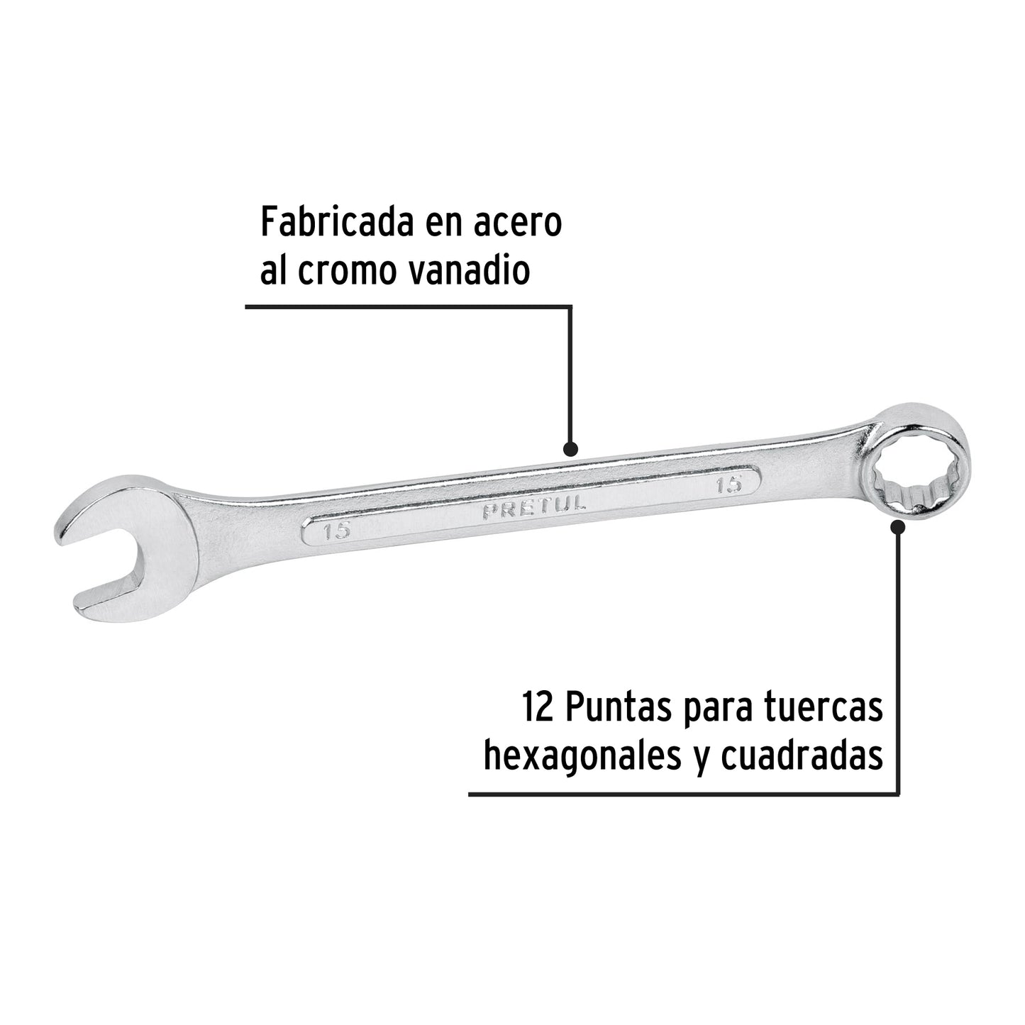 LL-1215MP Llave mixta mm, 15 x 175 mm, Pretul