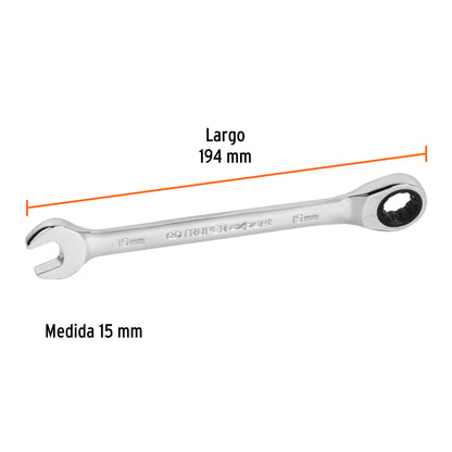 LL-2015MX Llave mixta con ratchet, 15 x 194 mm, Truper Expert