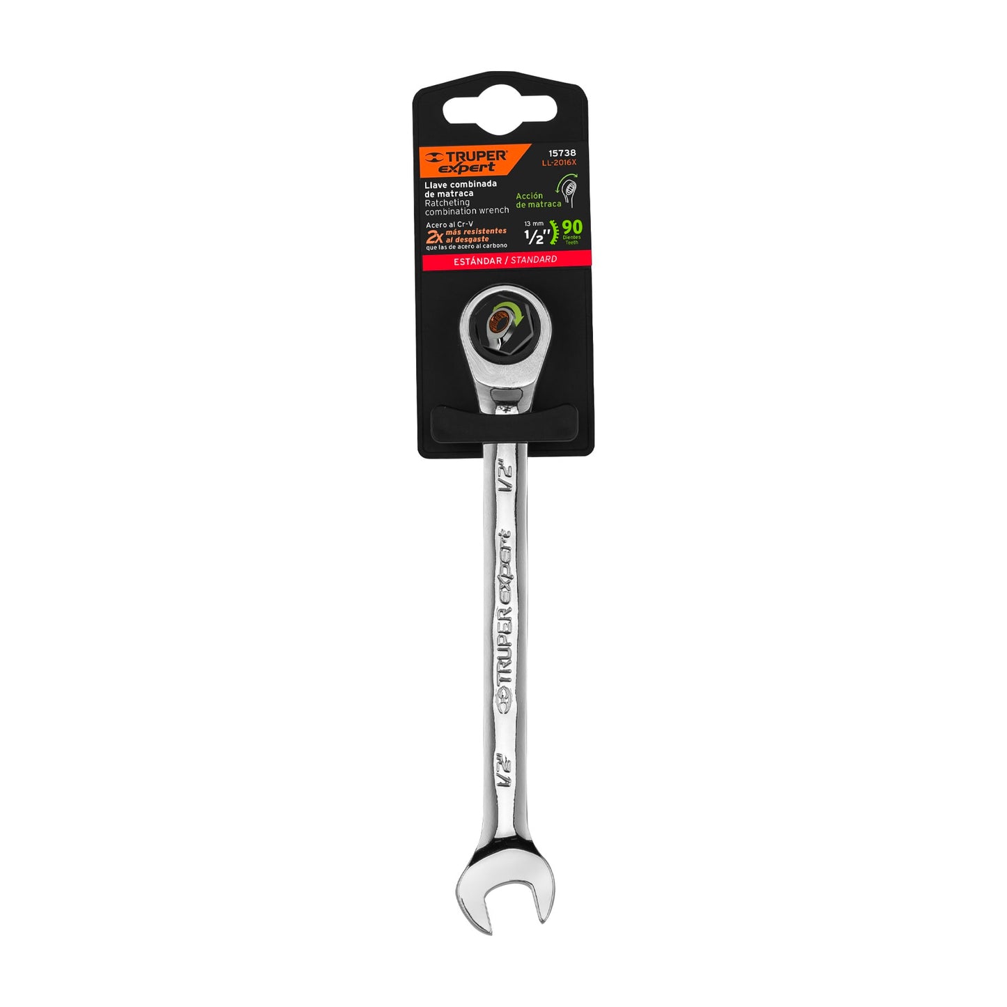 LL-2016X Llave mixta con ratchet, 1/2" x 173 mm, Truper Expert