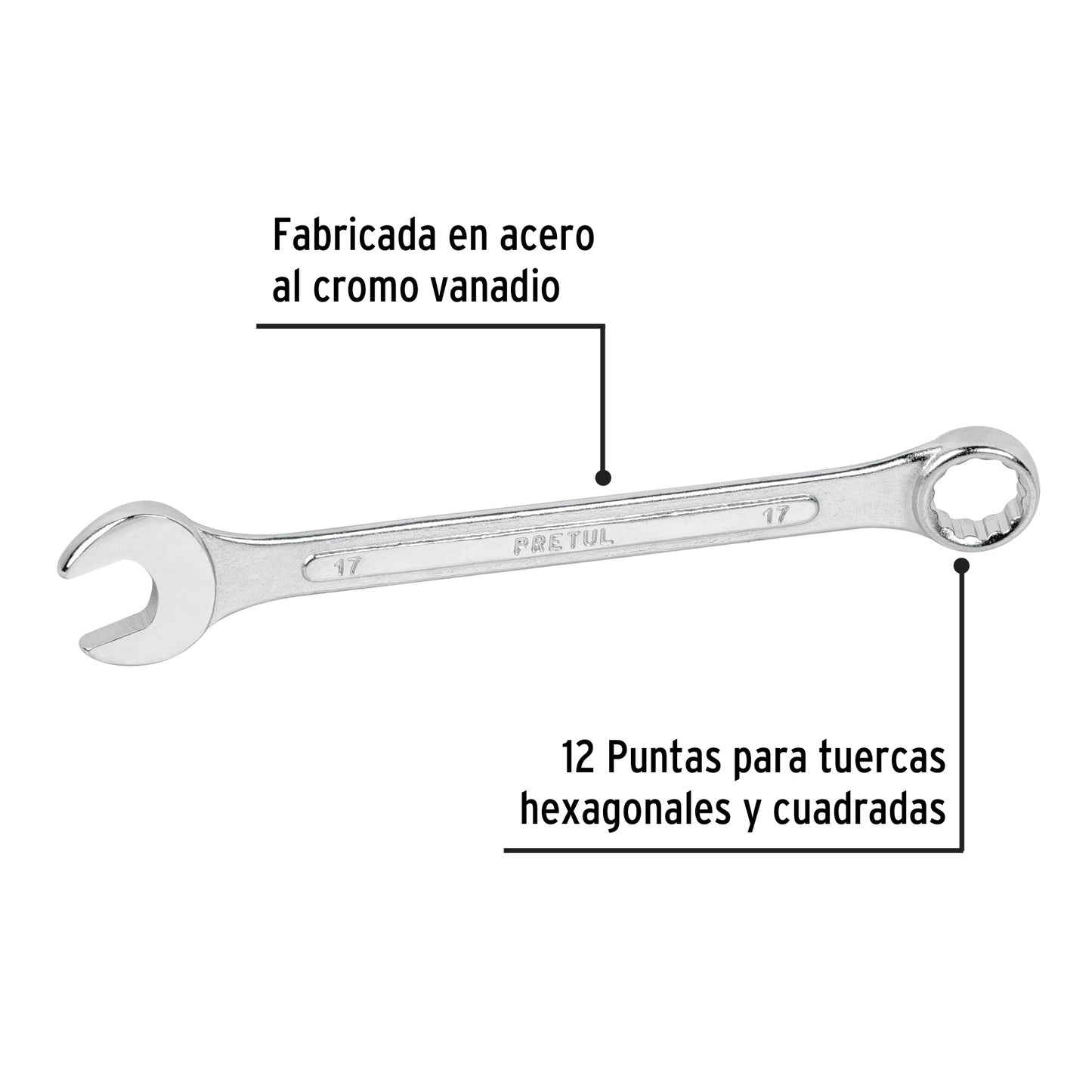 LL-1217MP Llave mixta mm, 17 x 205 mm, Pretul