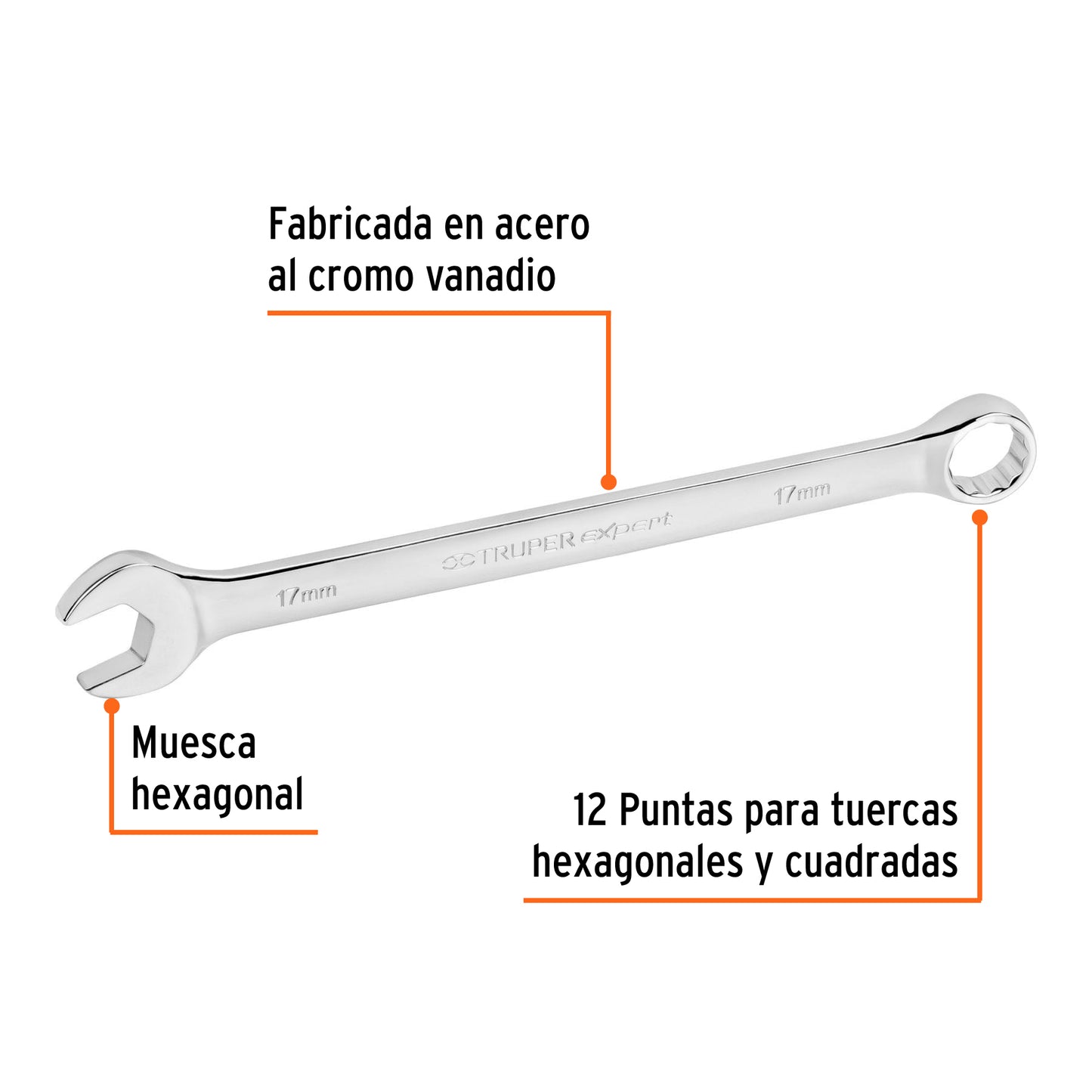 LL-2017M Llave mixta extralarga, métrica, 17 x 256 mm, Truper Expert
