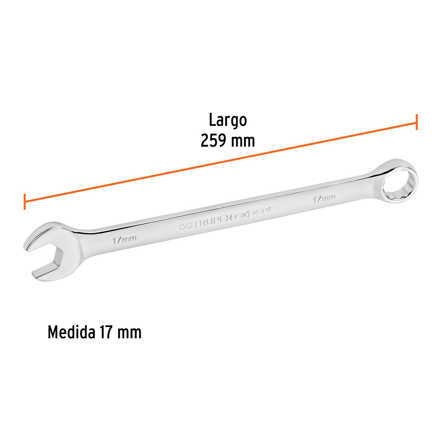 LL-2017M Llave mixta extralarga, métrica, 17 x 256 mm, Truper Expert