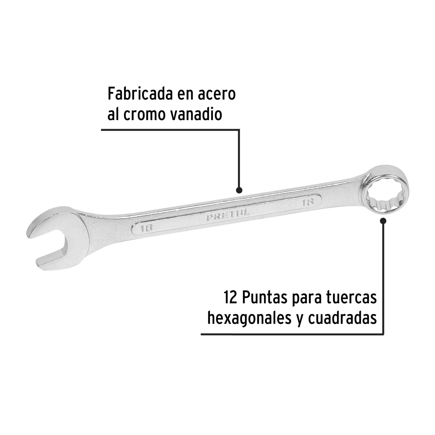 LL-1218MP Llave mixta mm, 18 x 215 mm, Pretul
