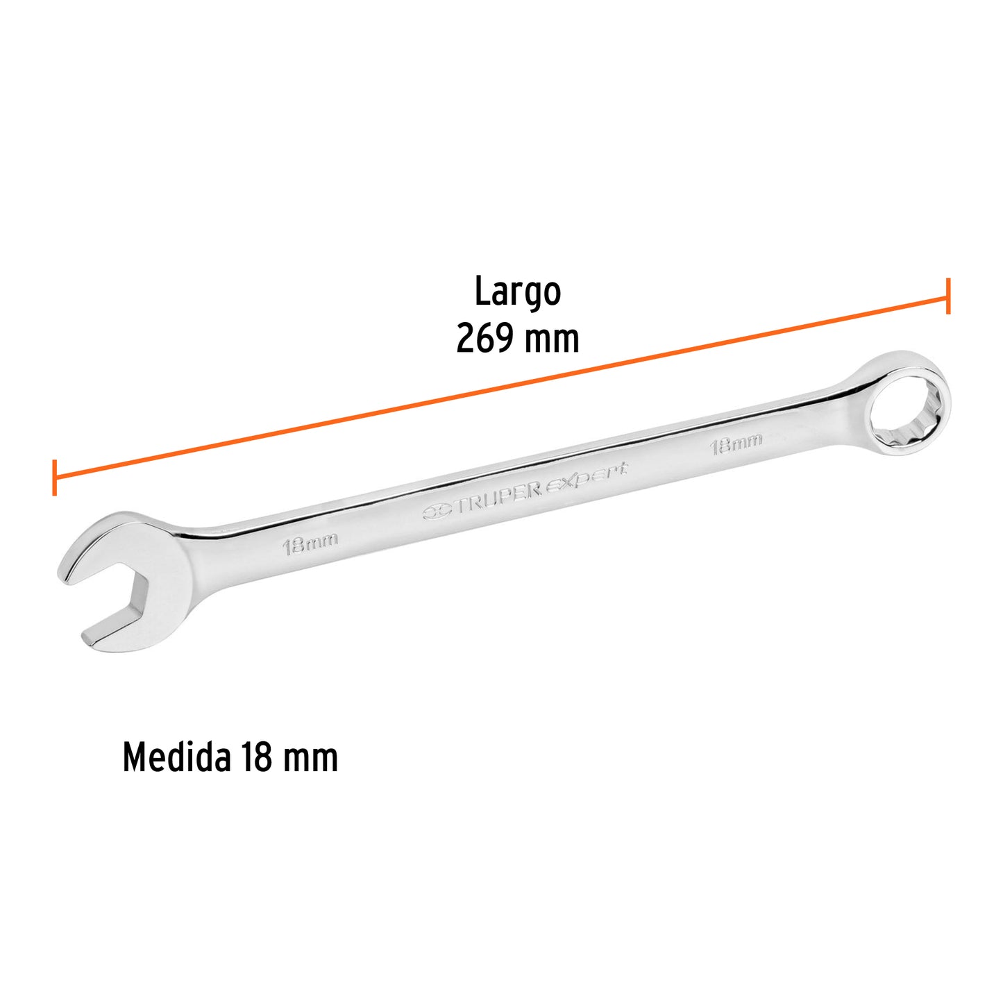 LL-2018M Llave mixta extralarga, métrica, 18 x 268 mm, Truper Expert