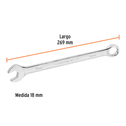 LL-2018M Llave mixta extralarga, métrica, 18 x 268 mm, Truper Expert