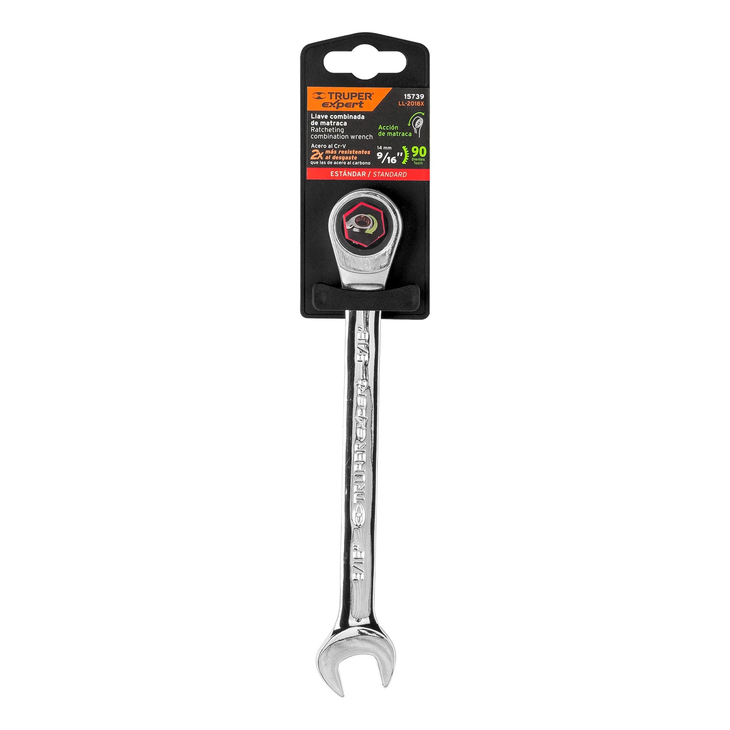 LL-2018X Llave mixta con ratchet, 9/16" x 185 mm, Truper Expert