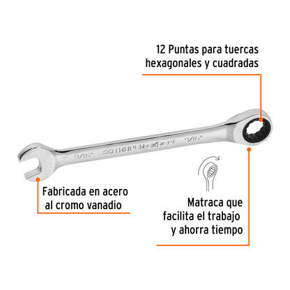 LL-2018X Llave mixta con ratchet, 9/16" x 185 mm, Truper Expert