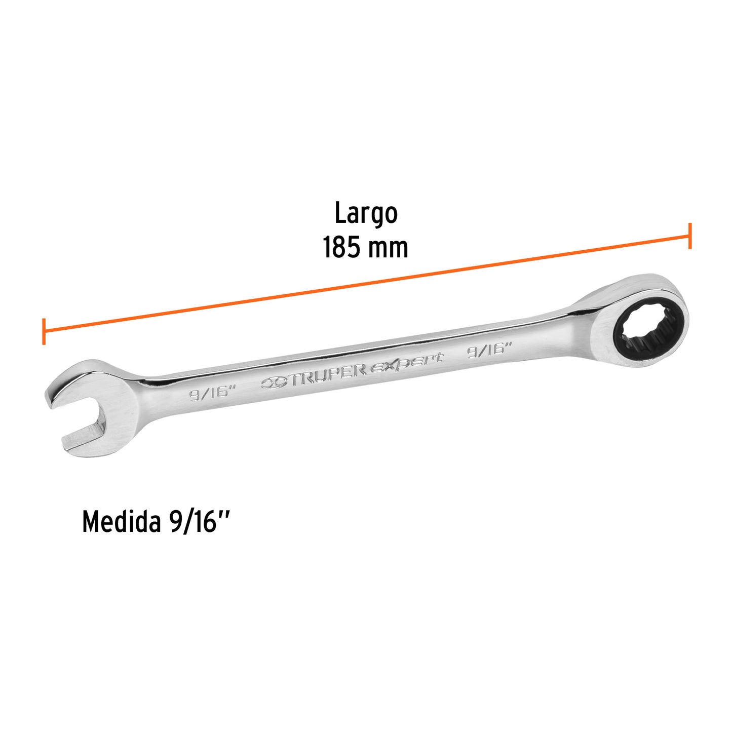 LL-2018X Llave mixta con ratchet, 9/16" x 185 mm, Truper Expert