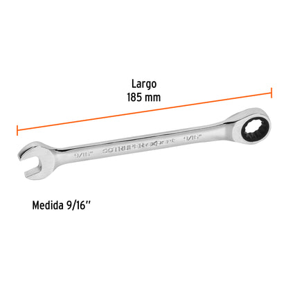 LL-2018X Llave mixta con ratchet, 9/16" x 185 mm, Truper Expert