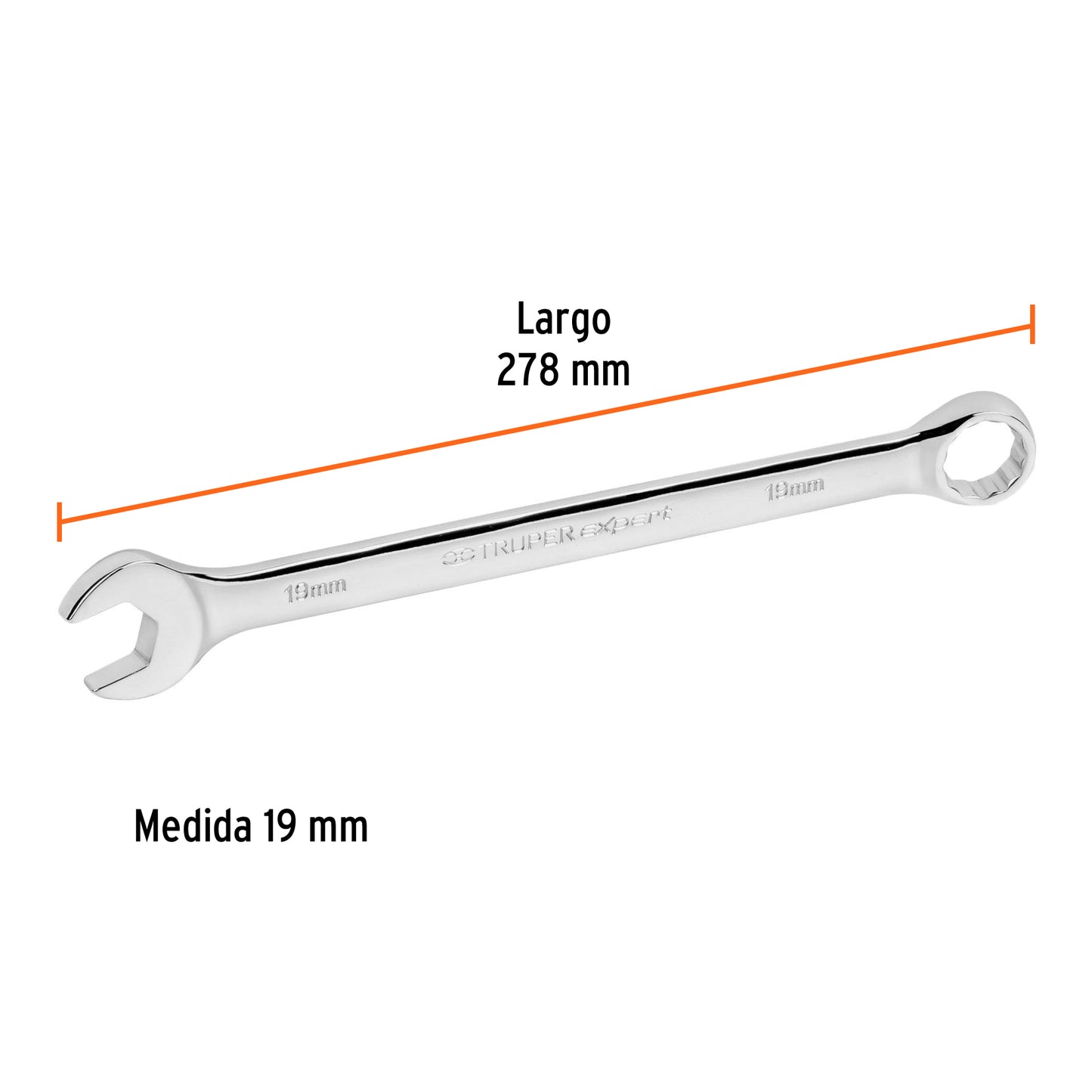 LL-2019M Llave mixta extralarga, métrica, 19 x 280 mm, Truper Expert