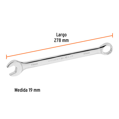 LL-2019M Llave mixta extralarga, métrica, 19 x 280 mm, Truper Expert