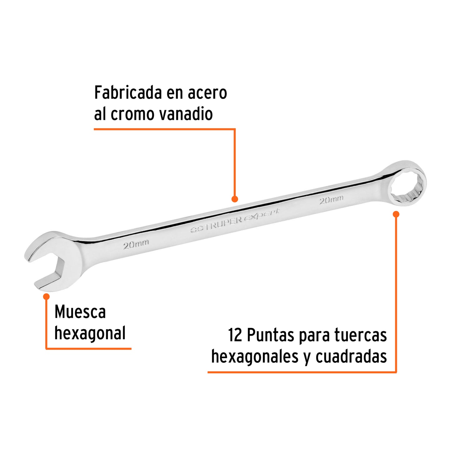 LL-2020M Llave mixta extralarga, métrica, 20 x 290 mm, Truper Expert
