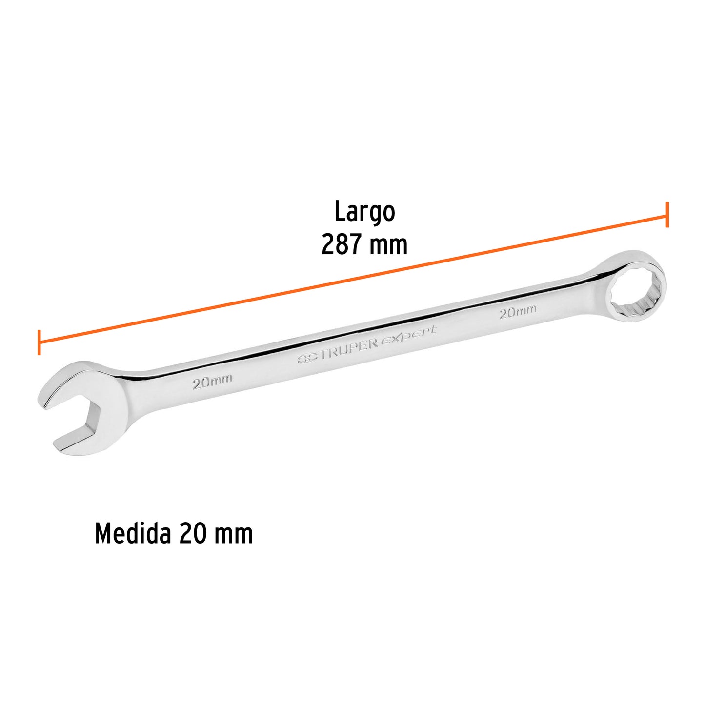LL-2020M Llave mixta extralarga, métrica, 20 x 290 mm, Truper Expert