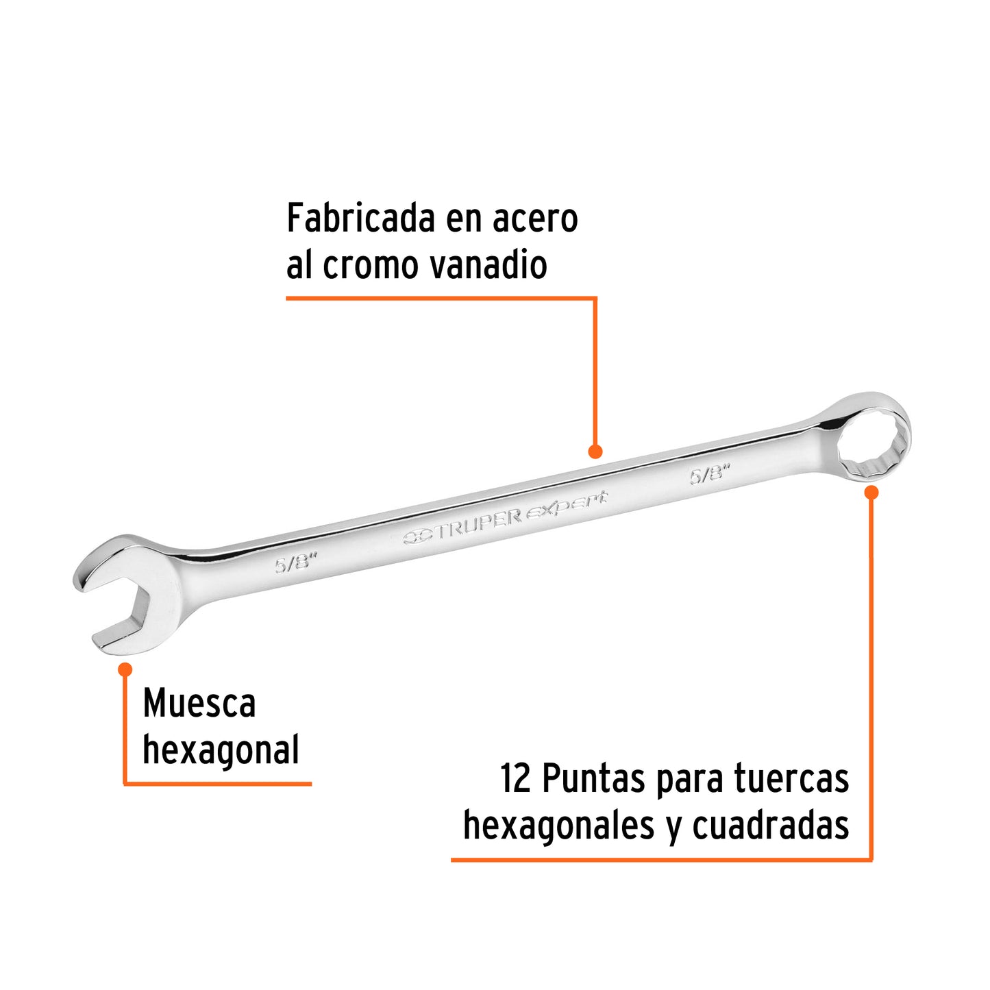 LL-2020 Llave mixta extralarga, pulgadas 5/8"x242mm, Truper Expert