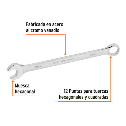 LL-2021M Llave mixta extralarga, métrica, 21 x 301 mm, Truper Expert