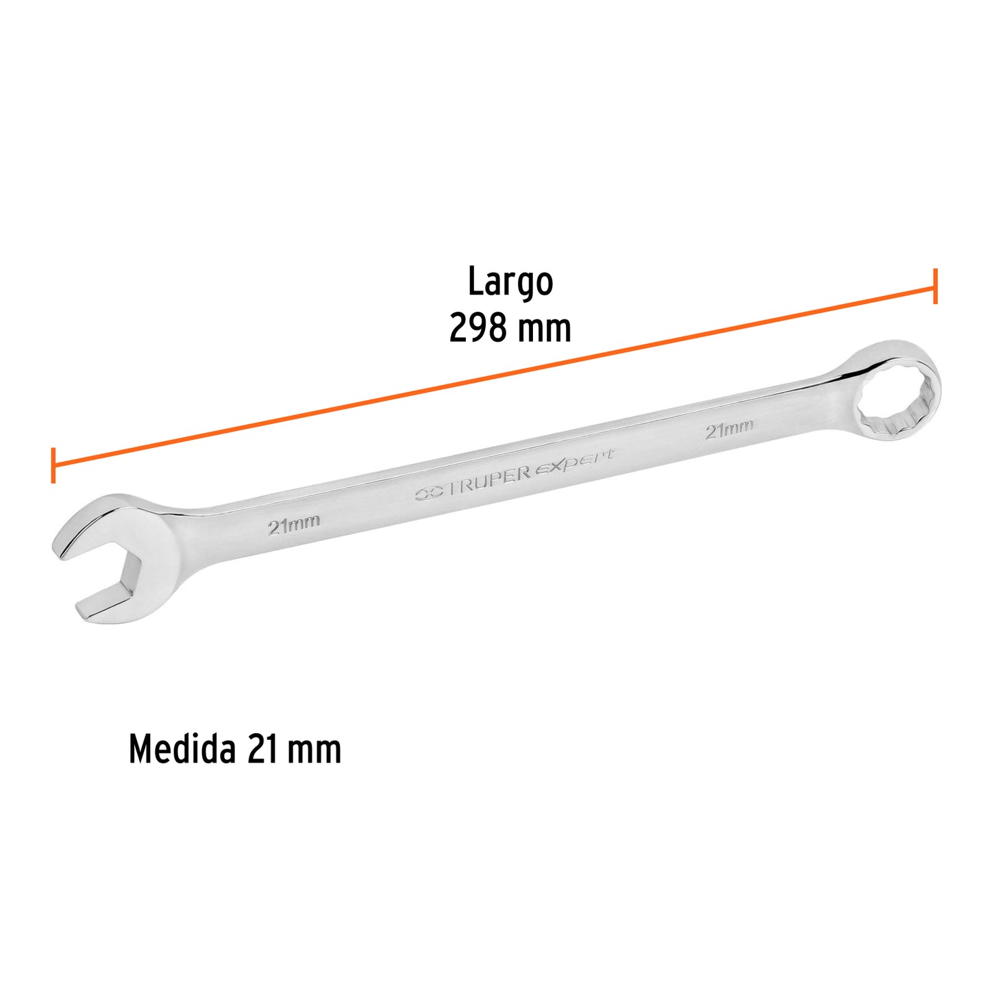 LL-2021M Llave mixta extralarga, métrica, 21 x 301 mm, Truper Expert