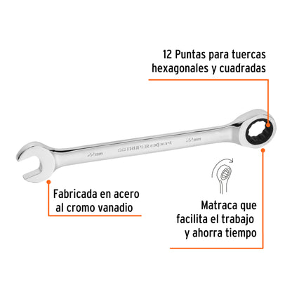 LL-1222MX Llave mixta con ratchet, milimétrica 22mm, TruperExpert