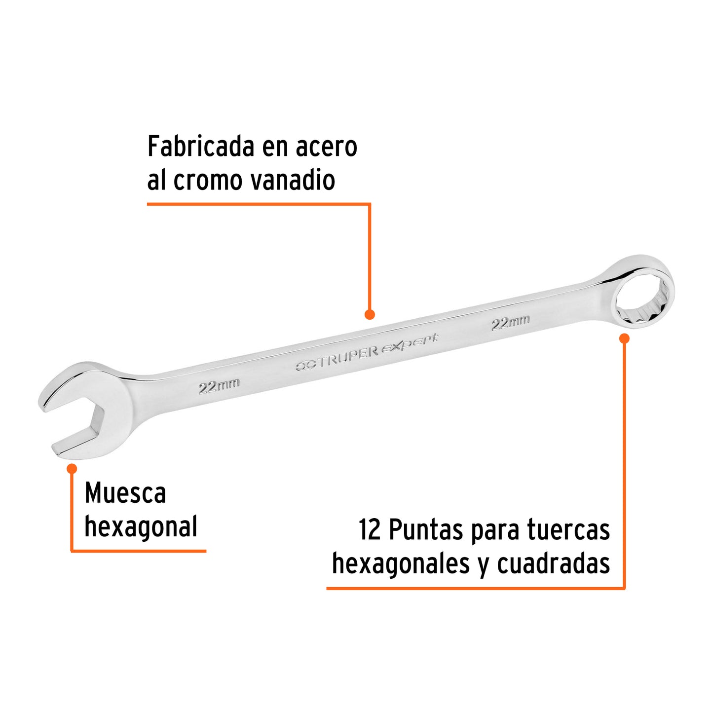 LL-2022M Llave mixta extralarga, métrica, 22 x 319 mm, Truper Expert