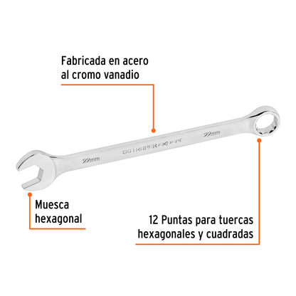 LL-2022M Llave mixta extralarga, métrica, 22 x 319 mm, Truper Expert