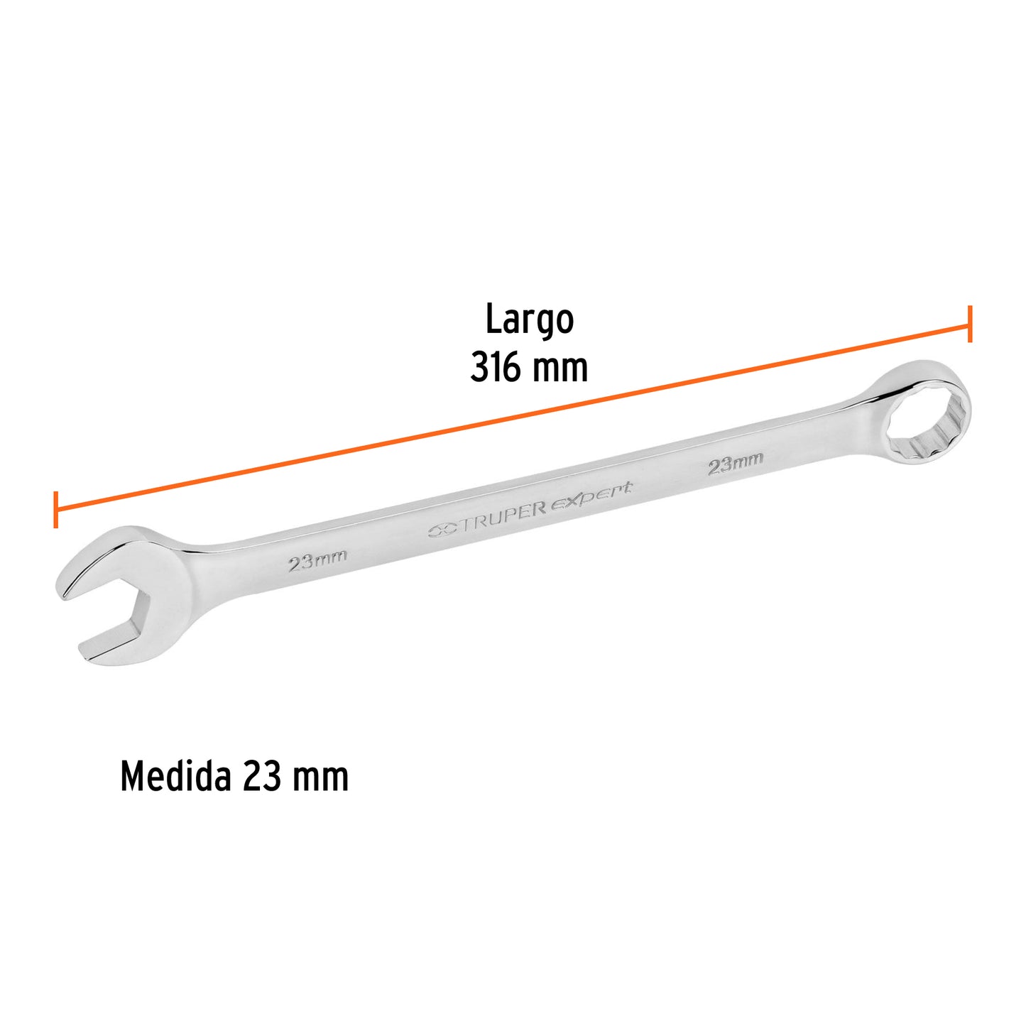 LL-2023M Llave mixta extralarga, métrica, 23 x 319 mm, Truper Expert