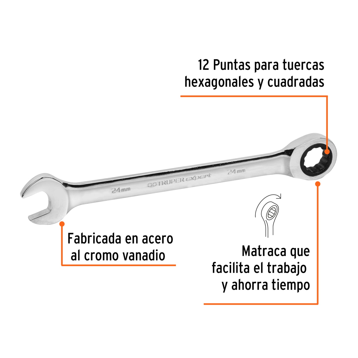 LL-1224MX Llave mixta con ratchet, milimétrica 24mm, TruperExpert