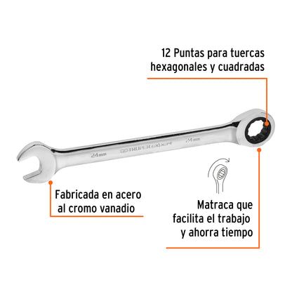LL-1224MX Llave mixta con ratchet, milimétrica 24mm, TruperExpert