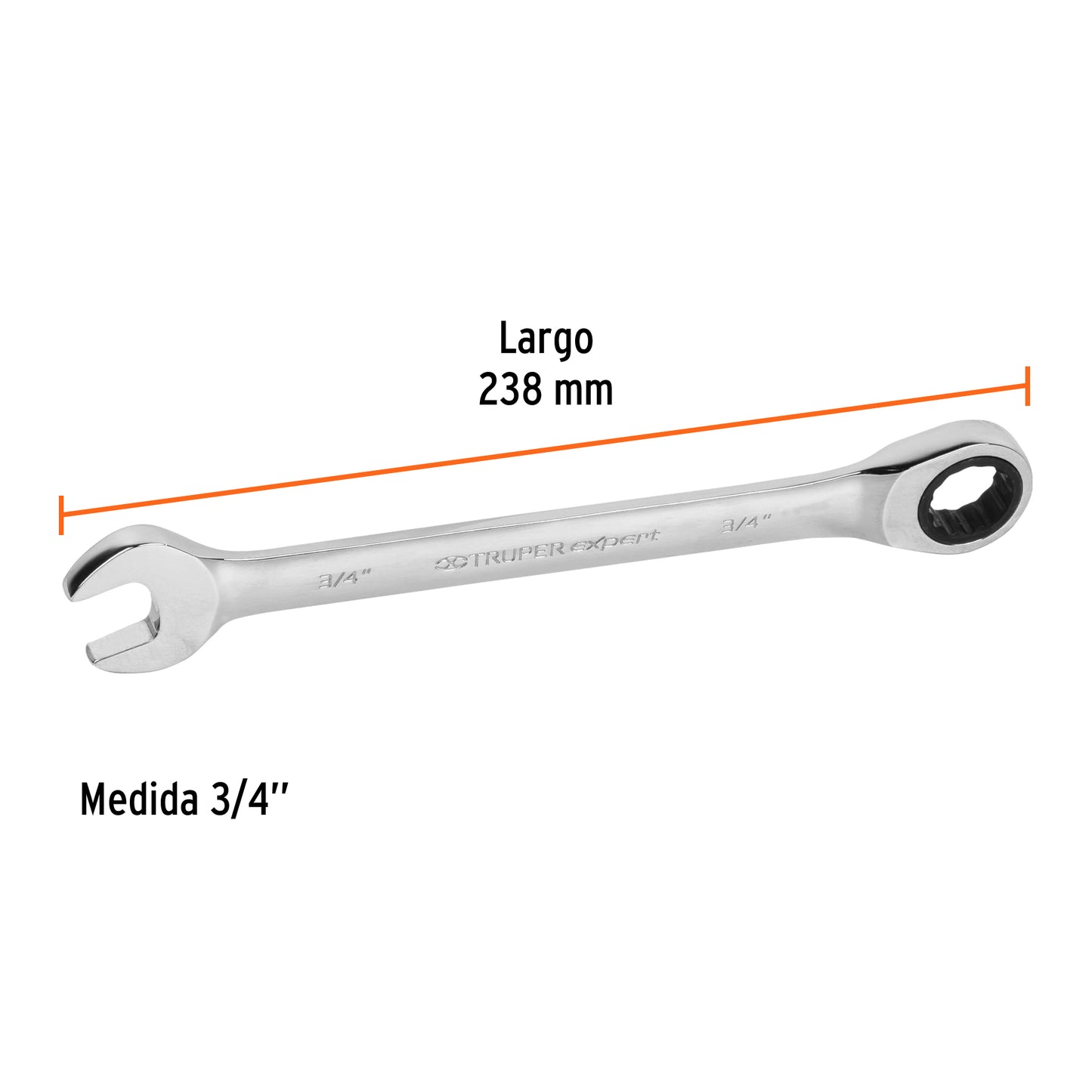 LL-2024X Llave mixta con ratchet, 3/4" x 238 mm, Truper Expert