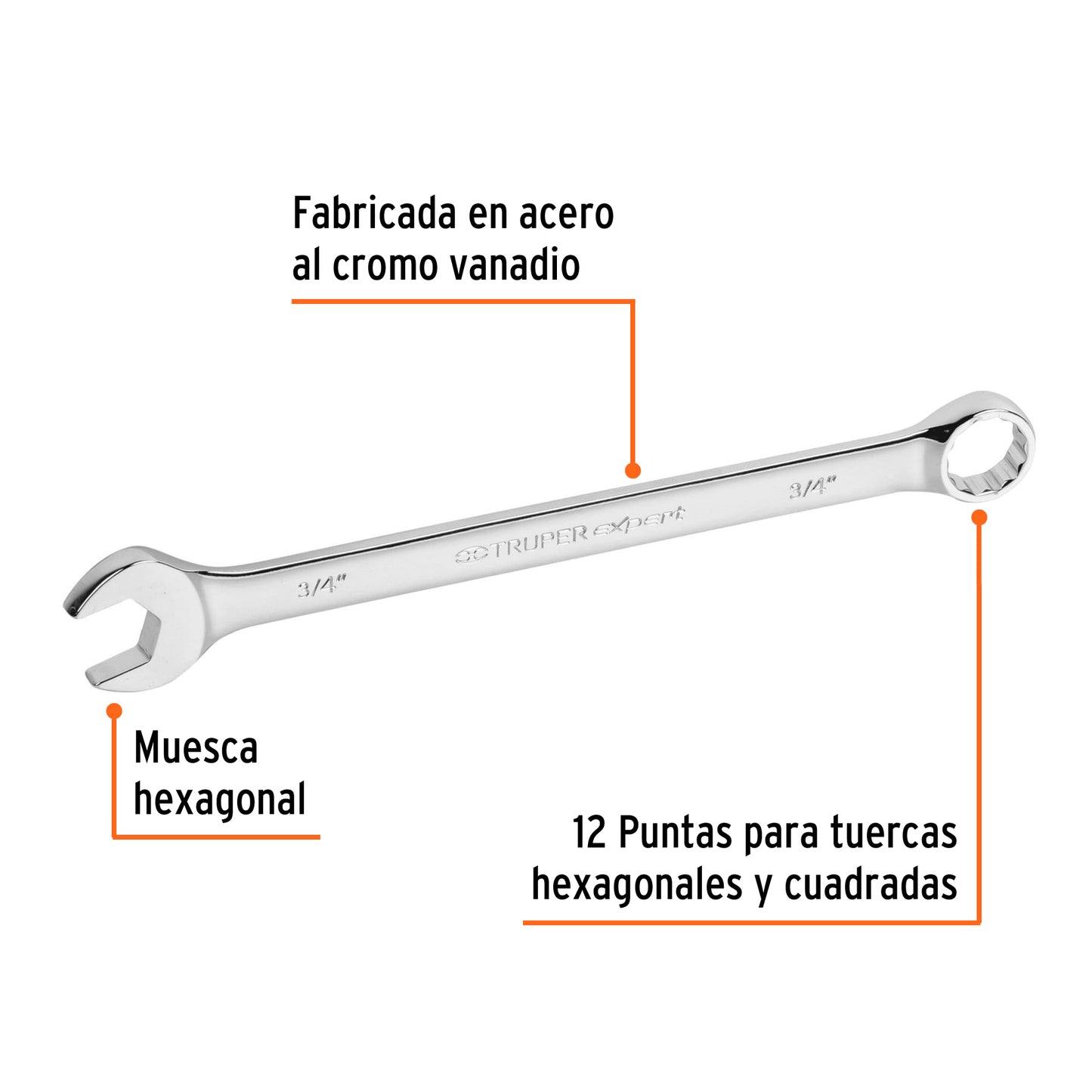 LL-2024 Llave mixta extralarga, pulgadas 3/4"x279mm, Truper Expert