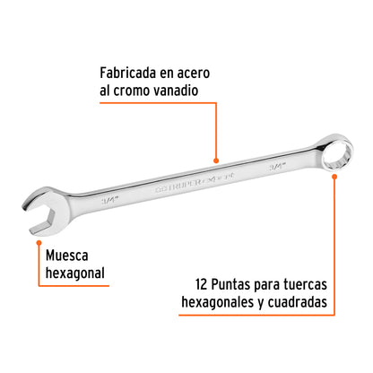 LL-2024 Llave mixta extralarga, pulgadas 3/4"x279mm, Truper Expert