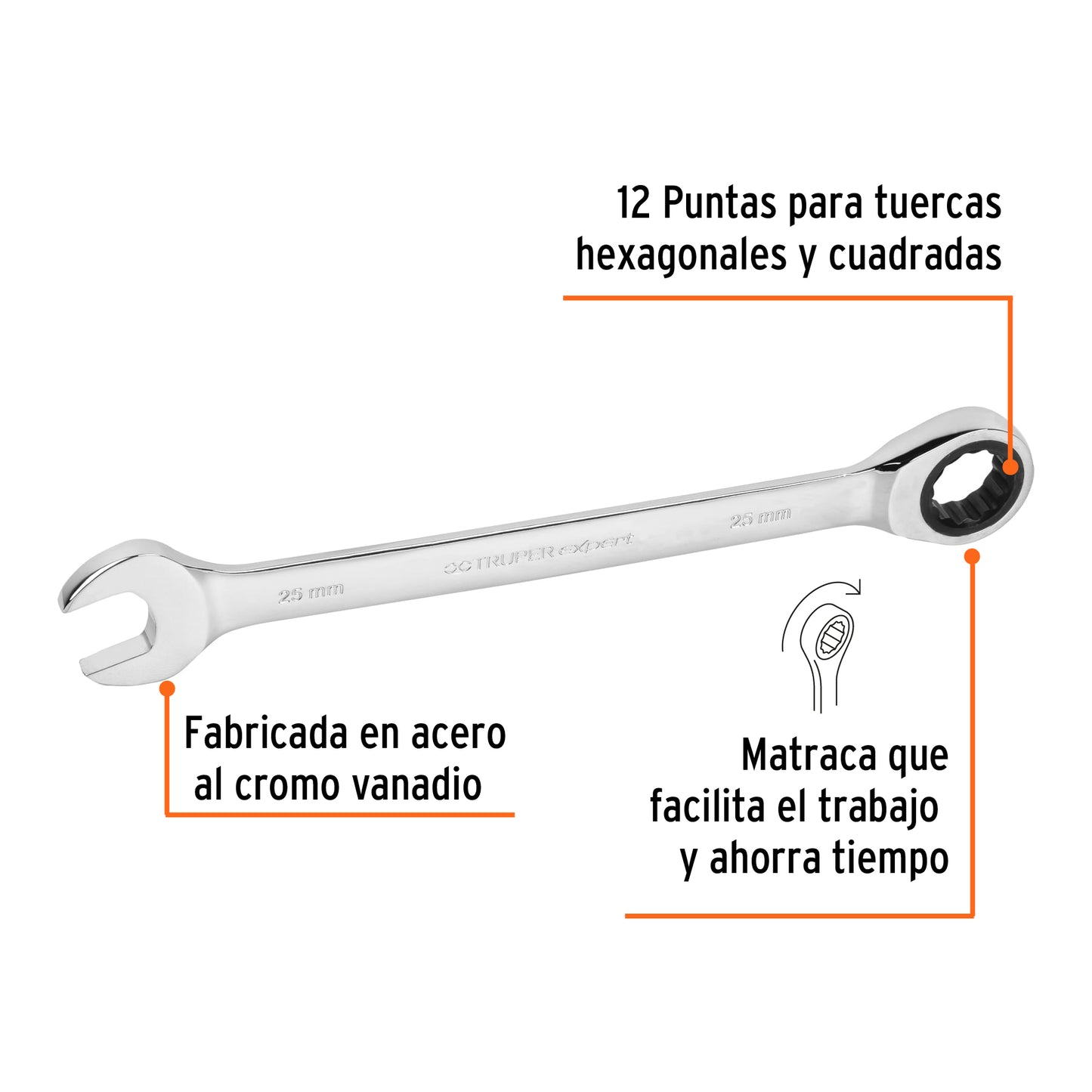 LL-1225MX Llave mixta con ratchet milimétrica 25mm TruperExpert