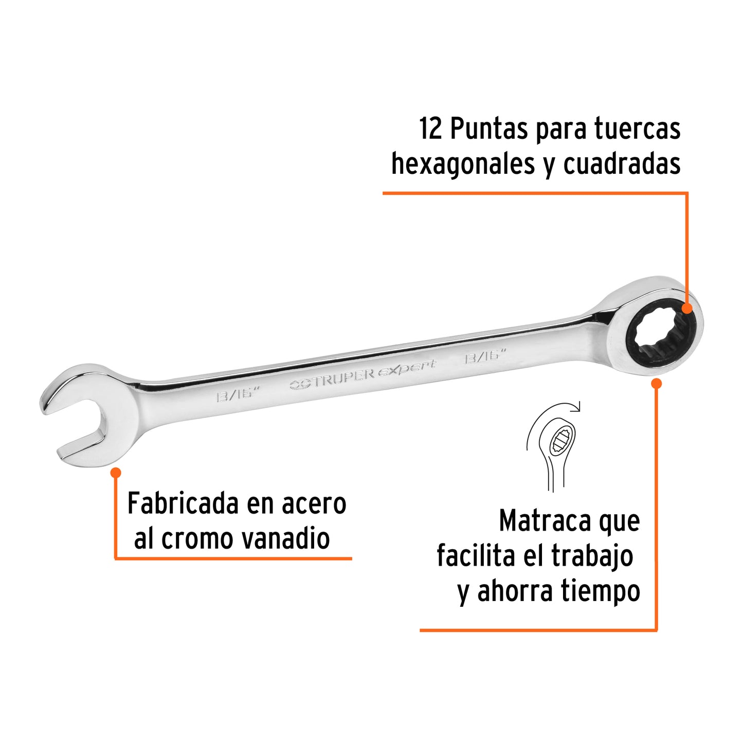 LL-1226X Llave mixta con ratchet, 13/16', Truper Expert