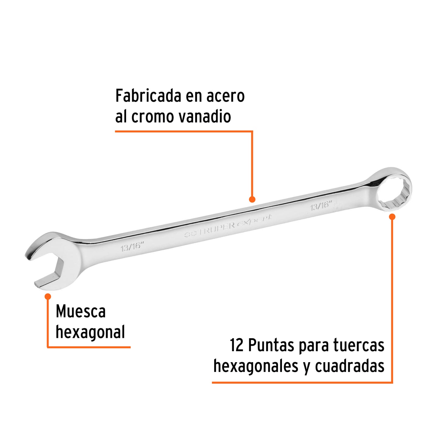 LL-2026 Llave mixta extralarga, pulgadas 13/16"x303mm, Truper Expert