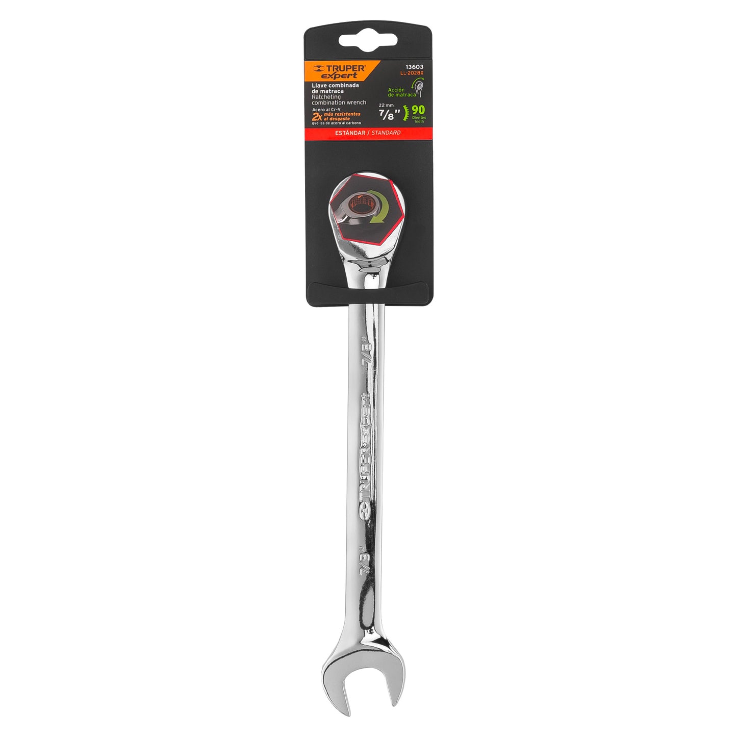 LL-1228X Llave mixta con ratchet, 7/8', Truper Expert