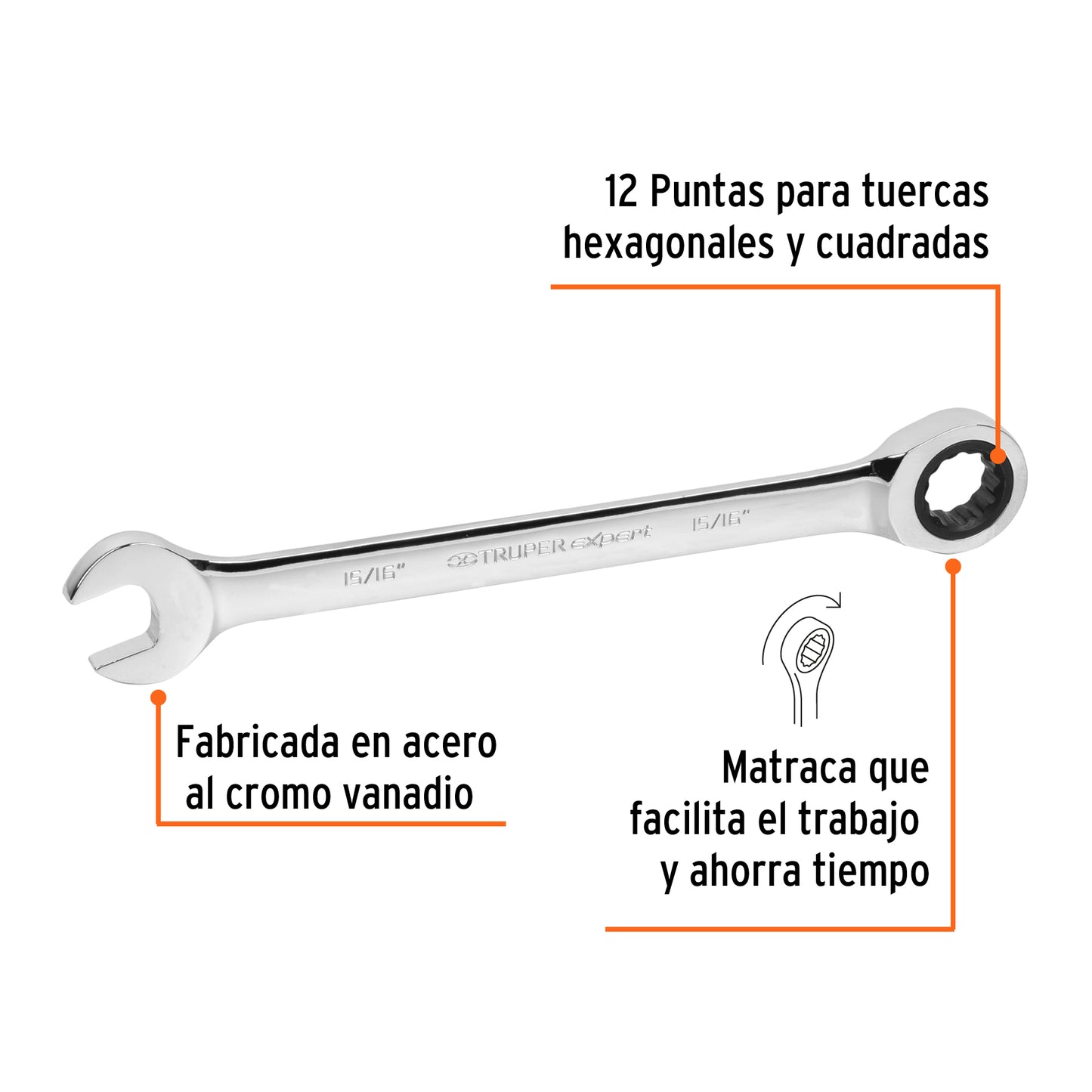 LL-1230X Llave mixta con ratchet, 15/16', Truper Expert